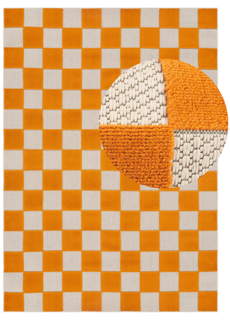 Alfombra de Exterior Checker Crema Naranja