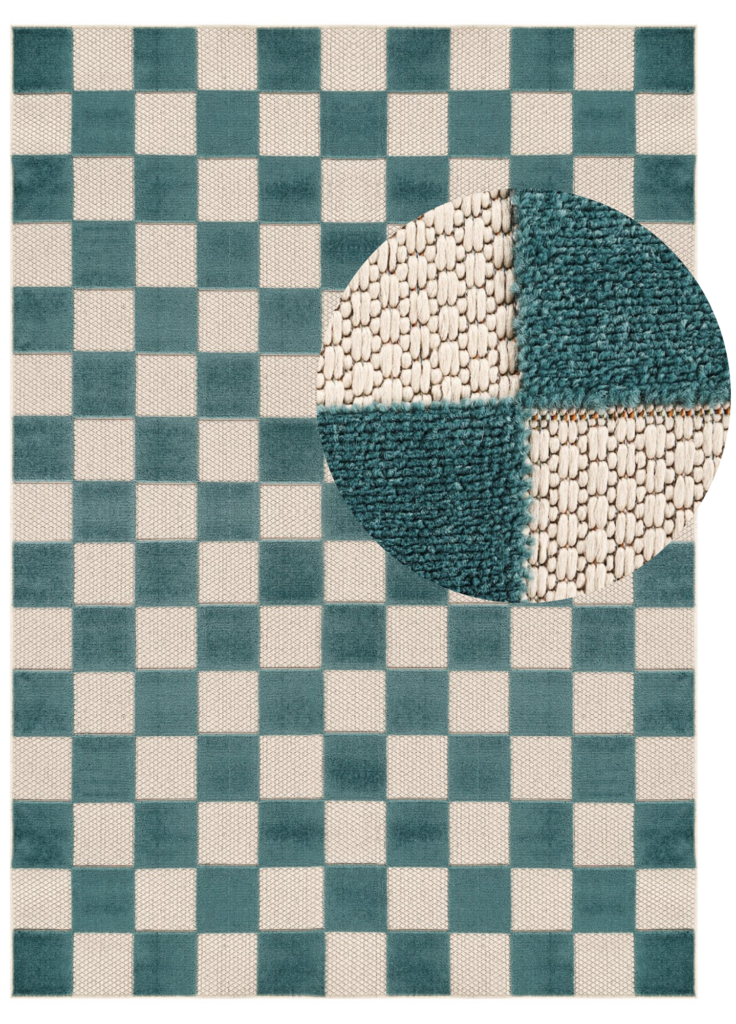 Alfombra de Exterior Checker Crema Turquesa