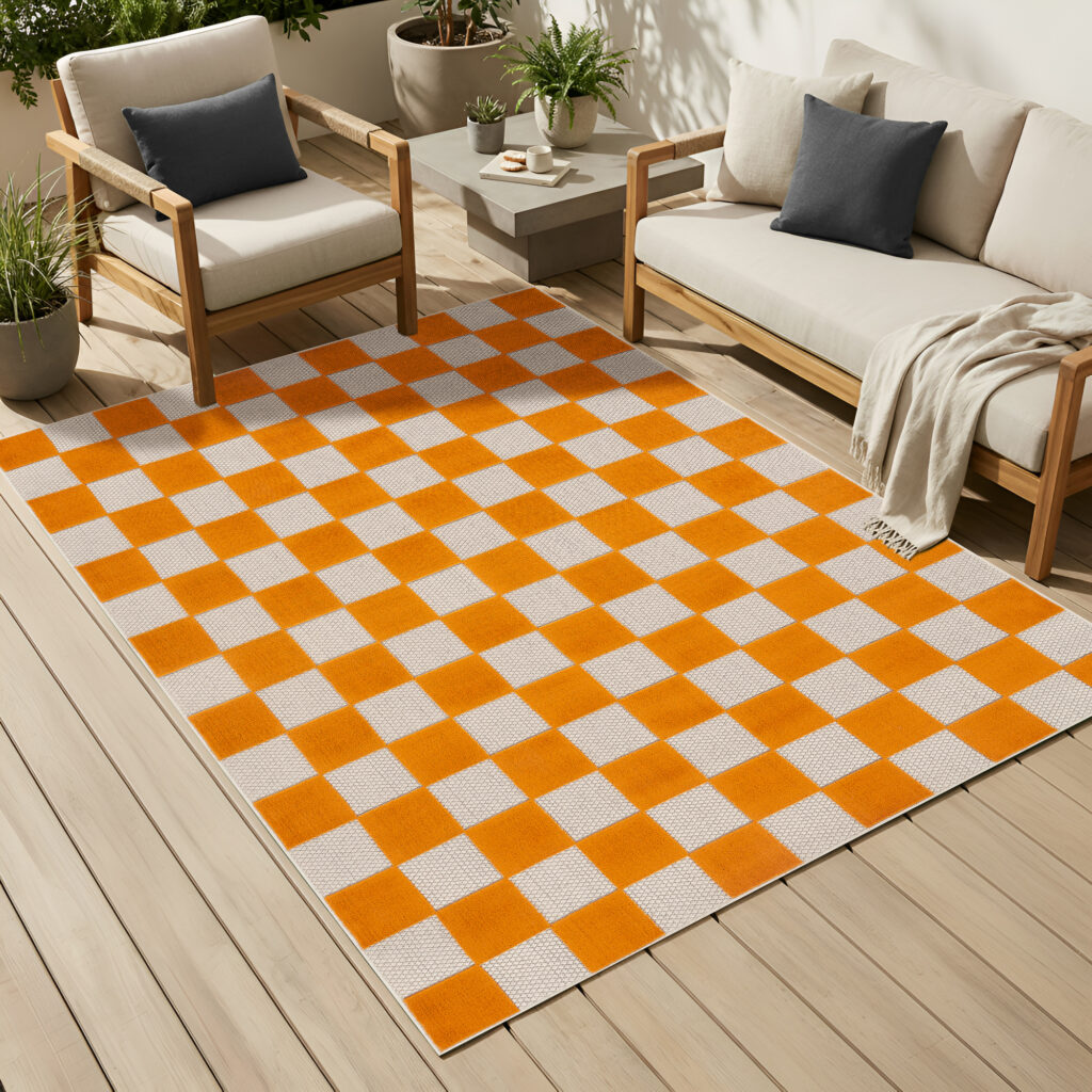 Alfombra de Exterior Checker Crema Naranja