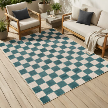 Alfombra de Exterior Checker Crema Turquesa