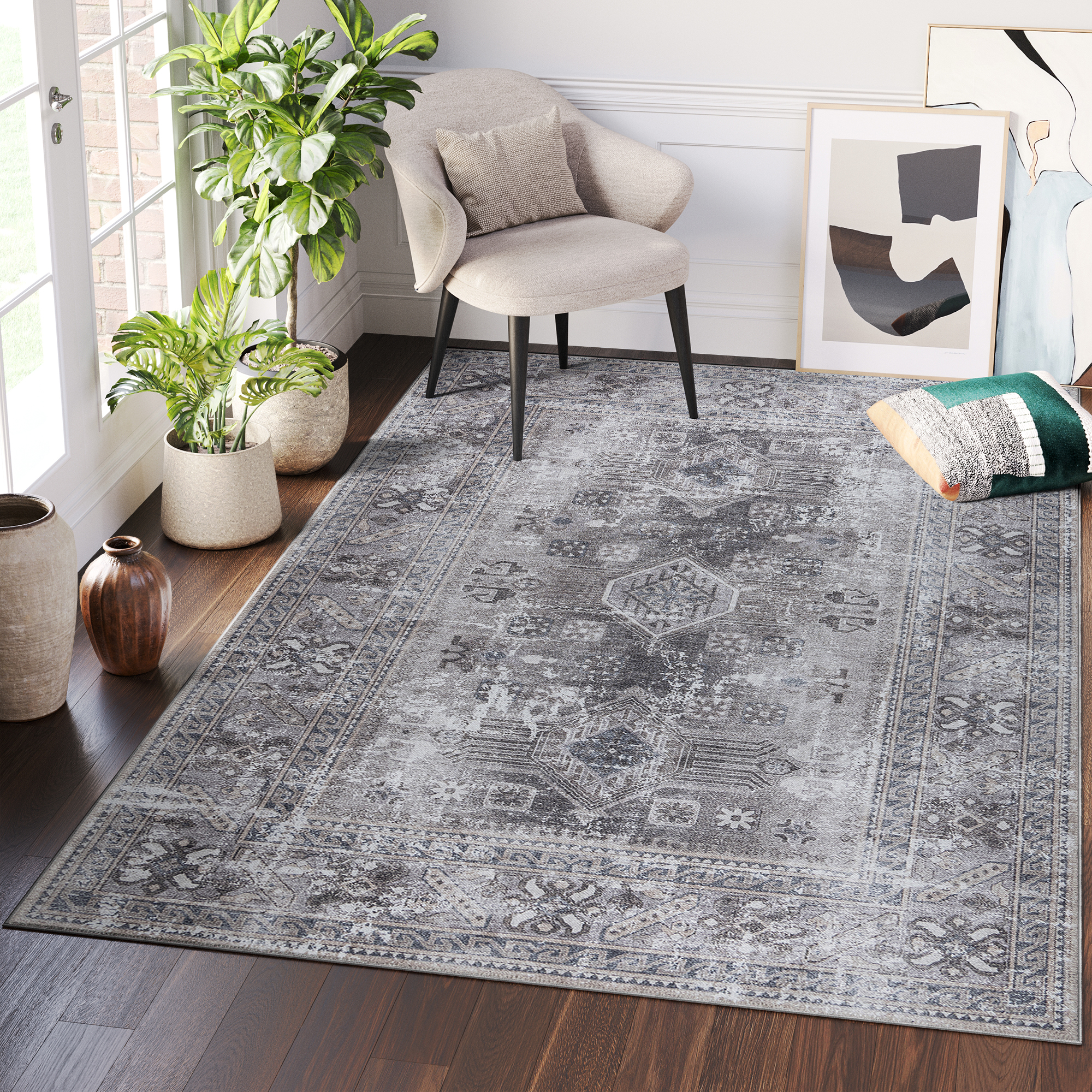 Alfombra Dubai Gris Desgastado Antideslizante