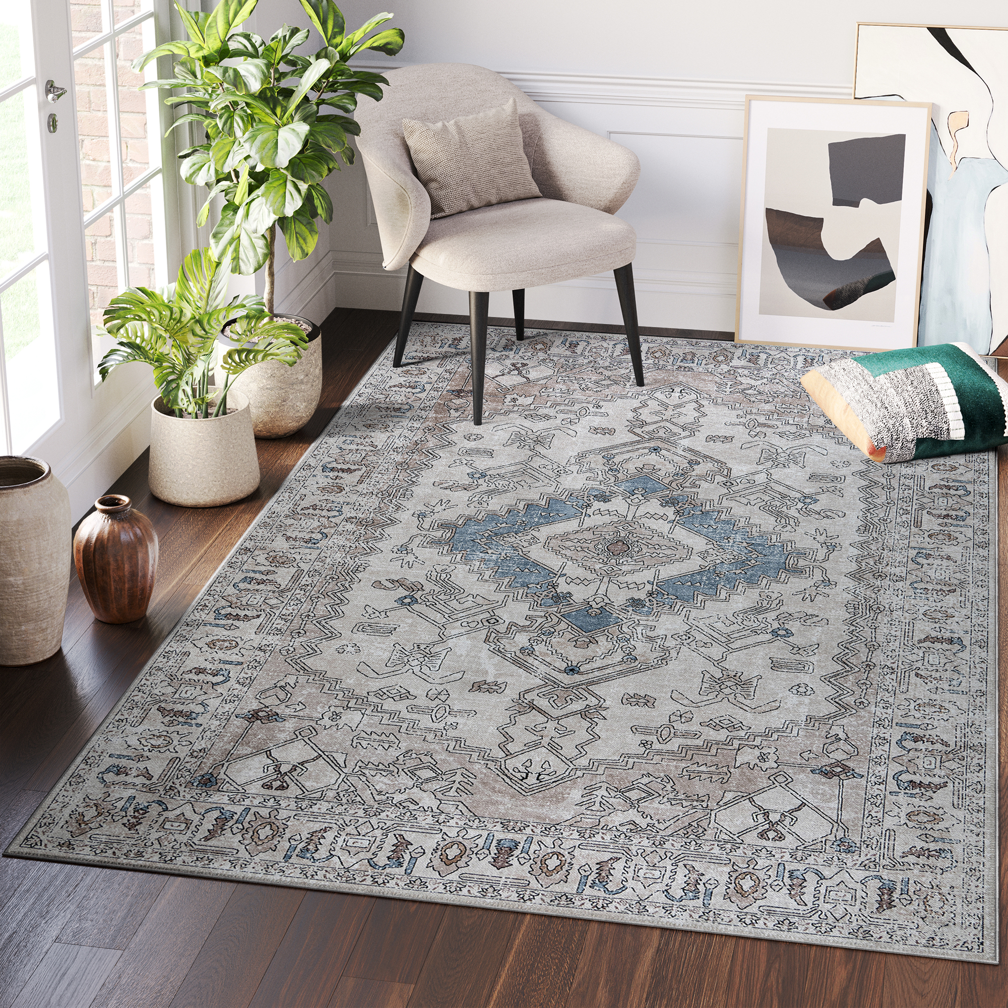 Alfombra Dubai Gris Beige Vintage Antideslizante