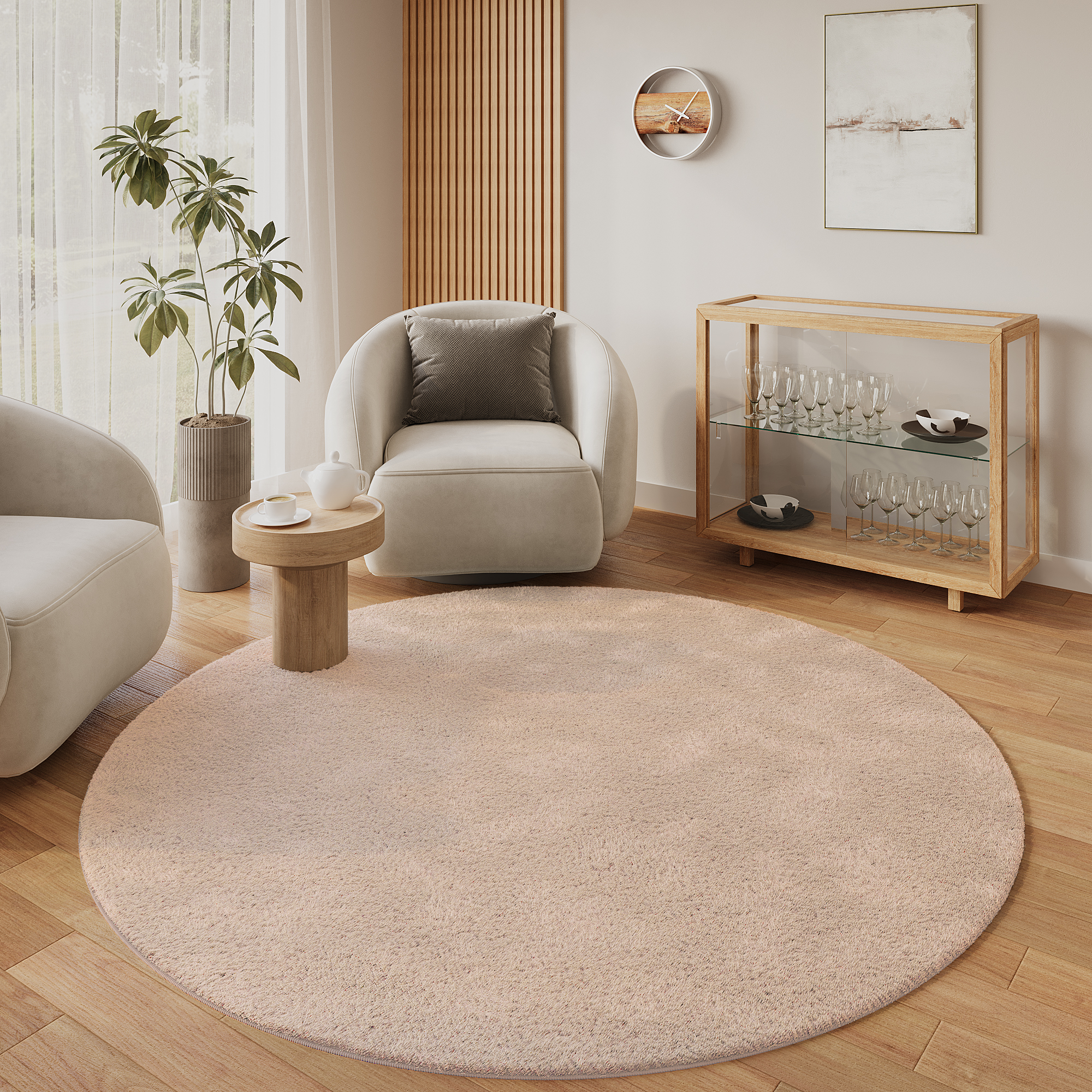 Alfombra Lumi Redonda Beige Antideslizante