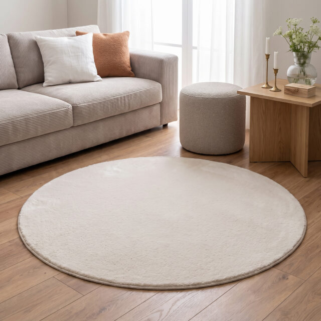 Alfombra Lumi Redonda Crema Antideslizante