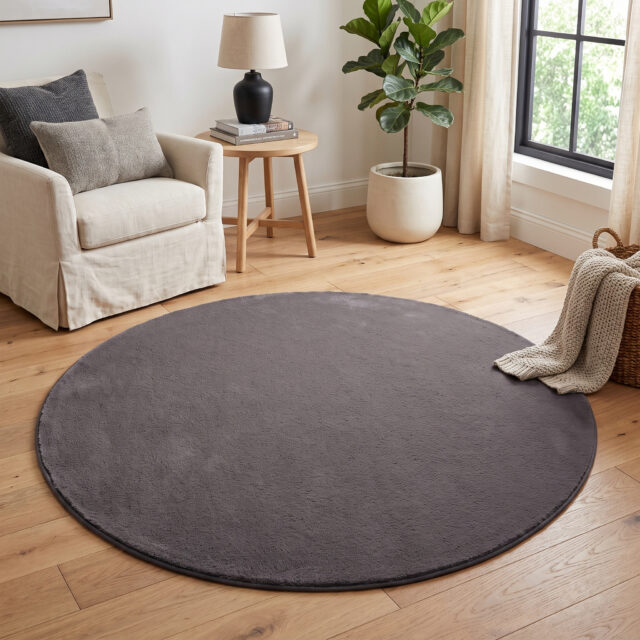 Alfombra Lumi Redonda Gris Oscuro Antideslizante