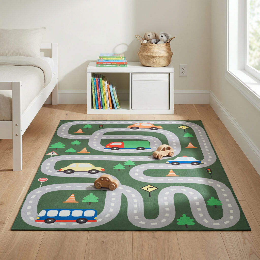 Alfombra Infantil Snooki Verde Carretera Antideslizante