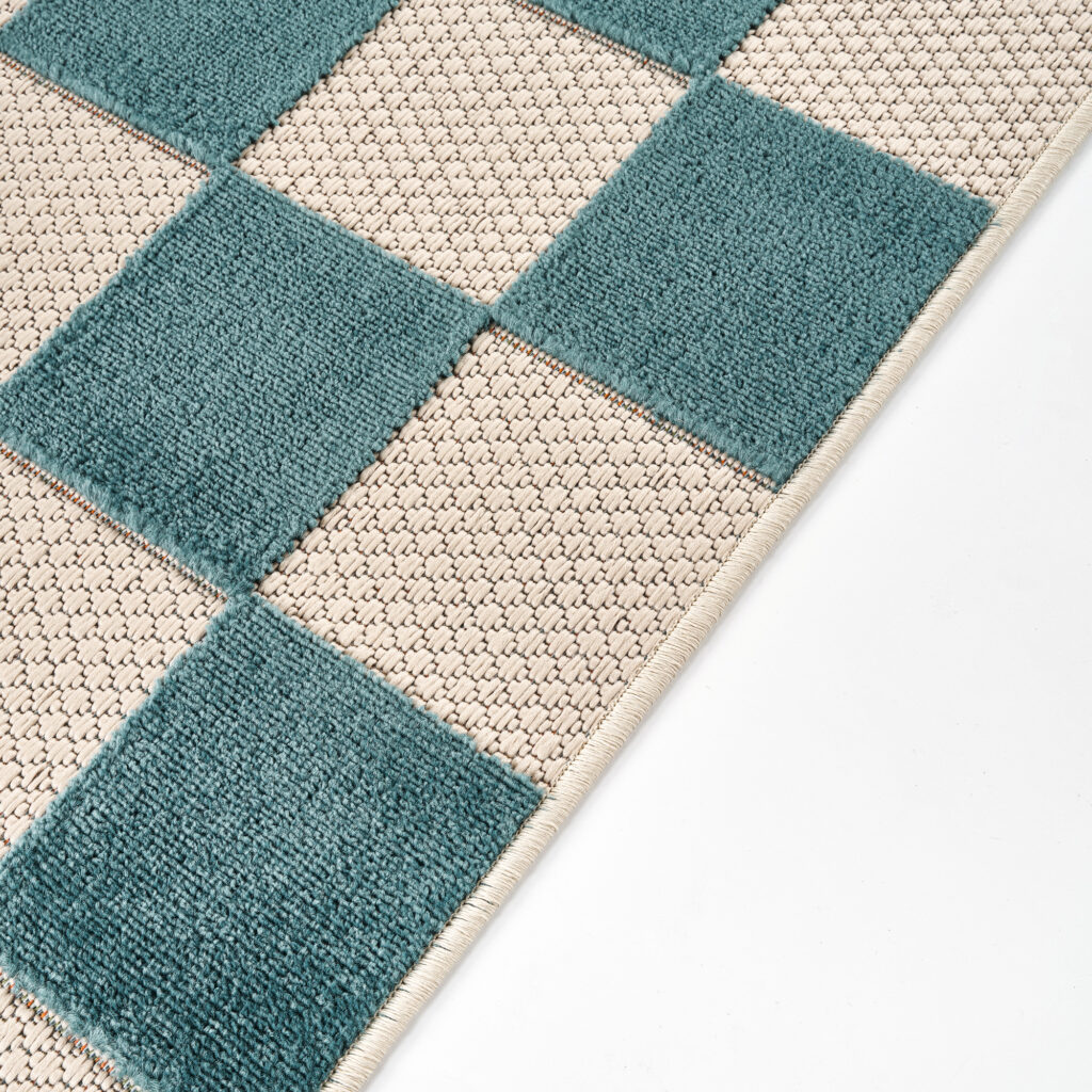 Alfombra de Exterior Checker Crema Turquesa