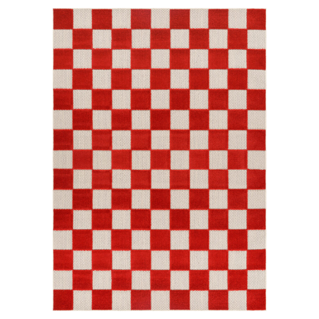Alfombra de Exterior Checker Crema Roja