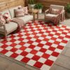 Alfombra de Exterior Checker Crema Roja
