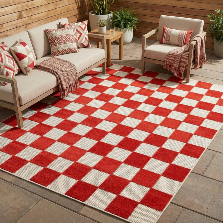 Alfombra de Exterior Checker Crema Roja