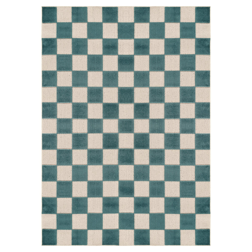 Alfombra de Exterior Checker Crema Turquesa