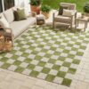 Alfombra de Exterior Checker Crema Verde