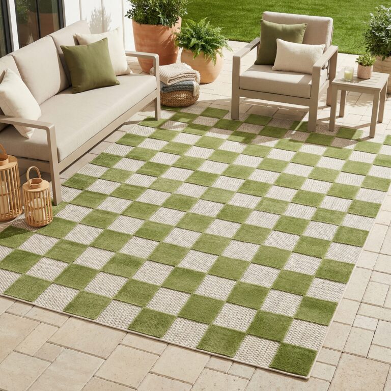 Alfombra de Exterior Checker Crema Verde