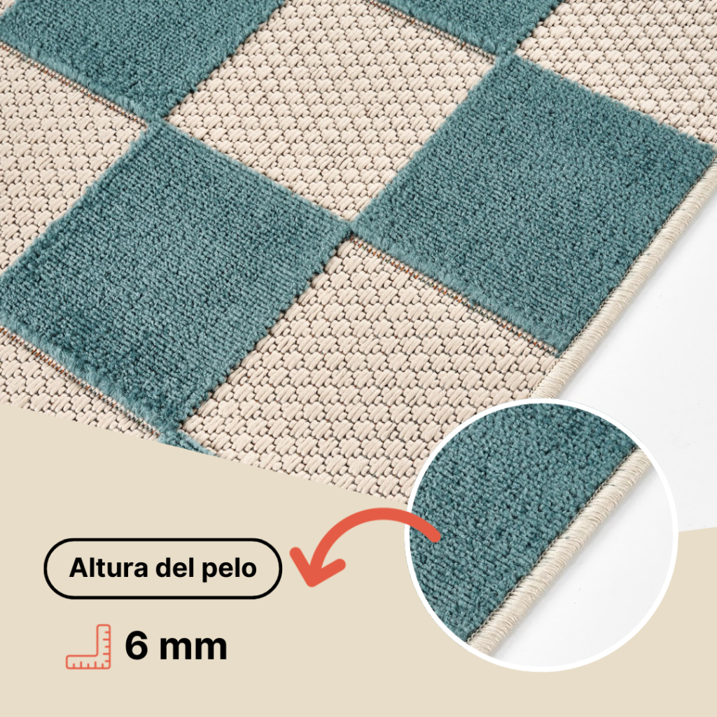 Alfombra de Exterior Checker Crema Turquesa