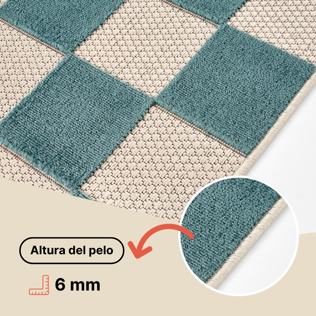 Alfombra de Exterior Checker Crema Turquesa