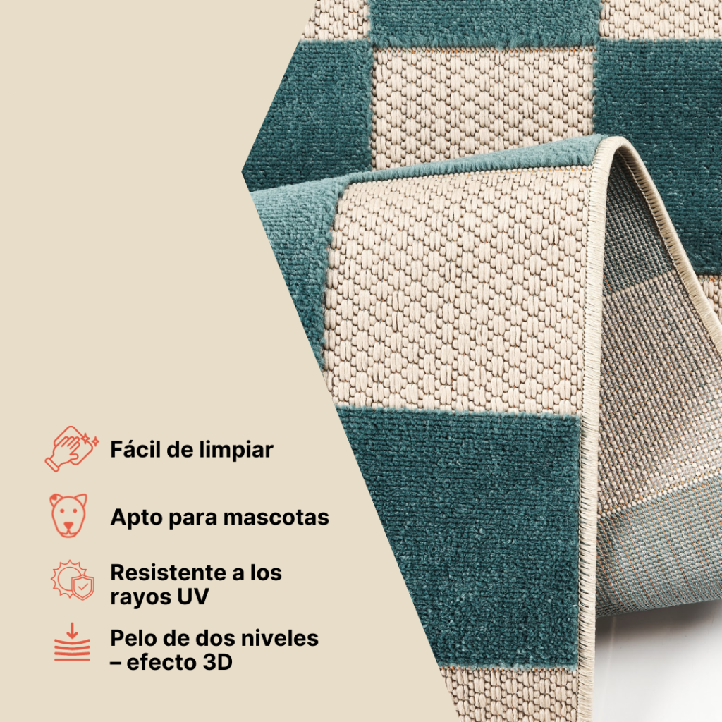 Alfombra de Exterior Checker Crema Turquesa