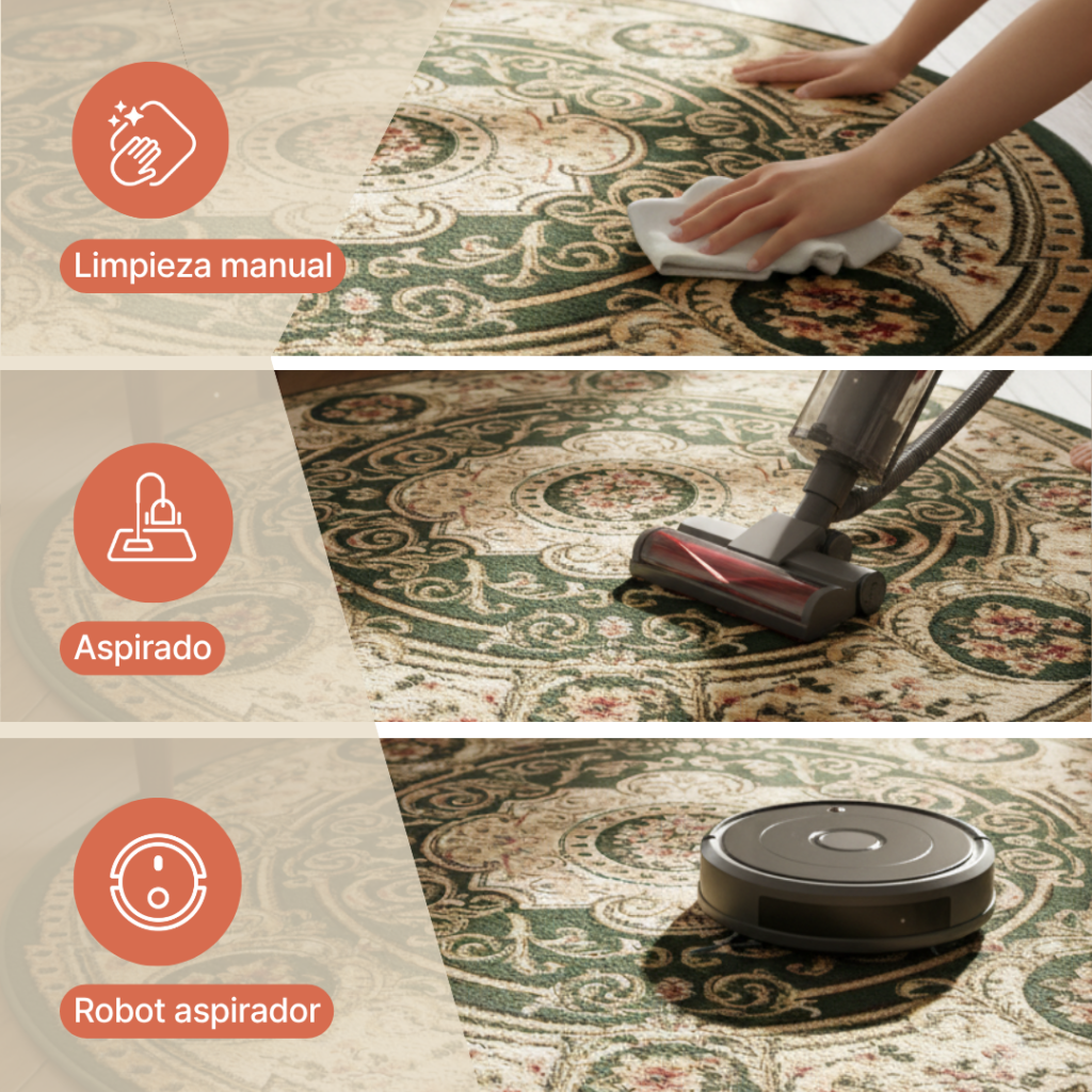Alfombra Atlas Redonda Clásica Beige Marrón Ornamento
