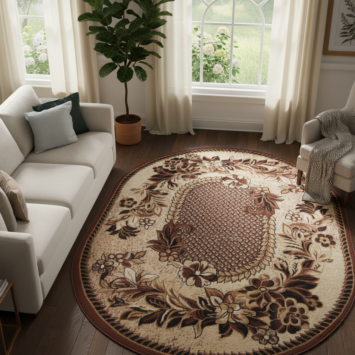 Alfombra Atlas Ovalada Beige Marrón Motivo Floral