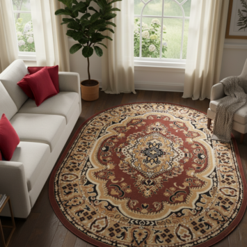 Alfombra Atlas Ovalada Clásico Beige Marrón Ornamento