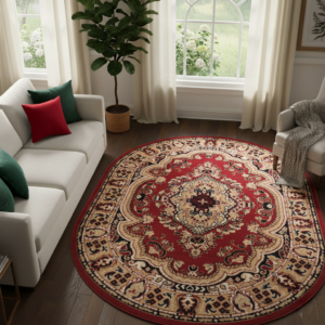 Alfombra Atlas Ovalada Clásico Beige Rojo Ornamento