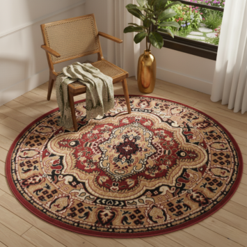 Alfombra Atlas Redonda Beige Rojo Ornamento