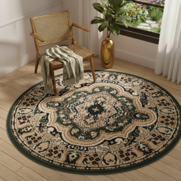 Alfombra Atlas Redonda Clásica Beige Verde Ornamento