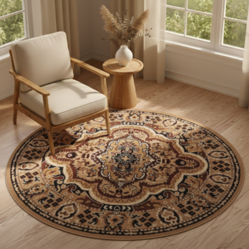 Alfombra Atlas Redonda Beige Oscuro Marrón Ornamento