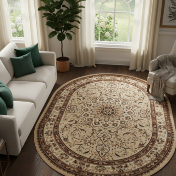 Alfombra Atlas Ovalada Beige Claro Ornamento