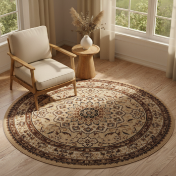 Alfombra Atlas Redonda Beige Claro Ornamento