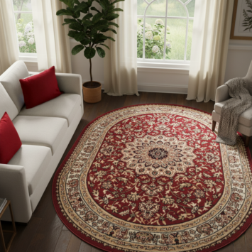 Alfombra Atlas Ovalada Rojo Beige Ornamento