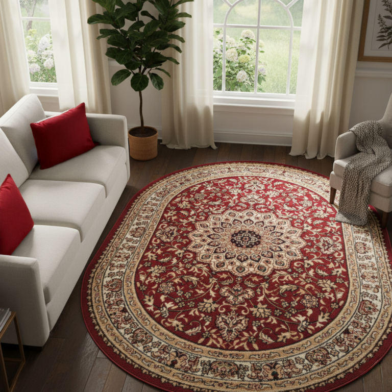 Alfombra Atlas Ovalada Rojo Beige Ornamento