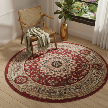 Alfombra Atlas Redonda Ornamento Rojo Beige