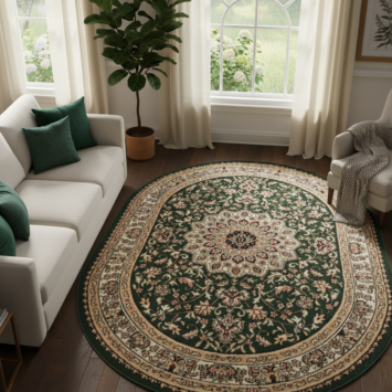 Alfombra Atlas Ovalada Verde Beige Ornamento