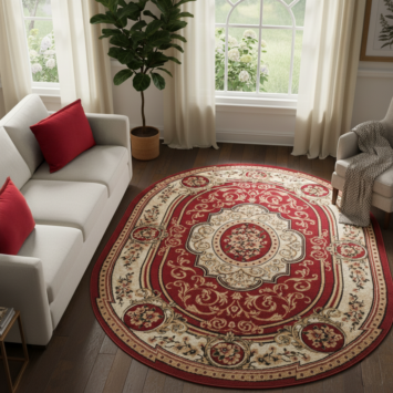 Alfombra Atlas Ovalada Clásico Rojo Beige Ornamento