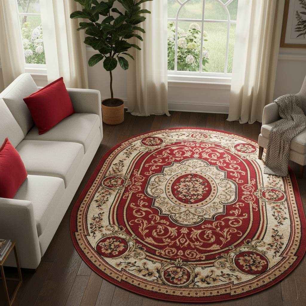 Alfombra Atlas Ovalada Clásico Rojo Beige Ornamento