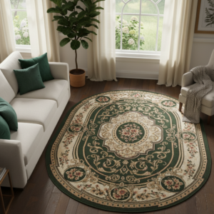 Alfombra Atlas Ovalada Clásico Verde Beige Ornamento