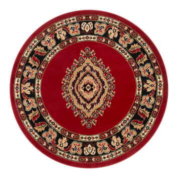 Alfombra Atlas Redonda con Ornamento Rojo Beige