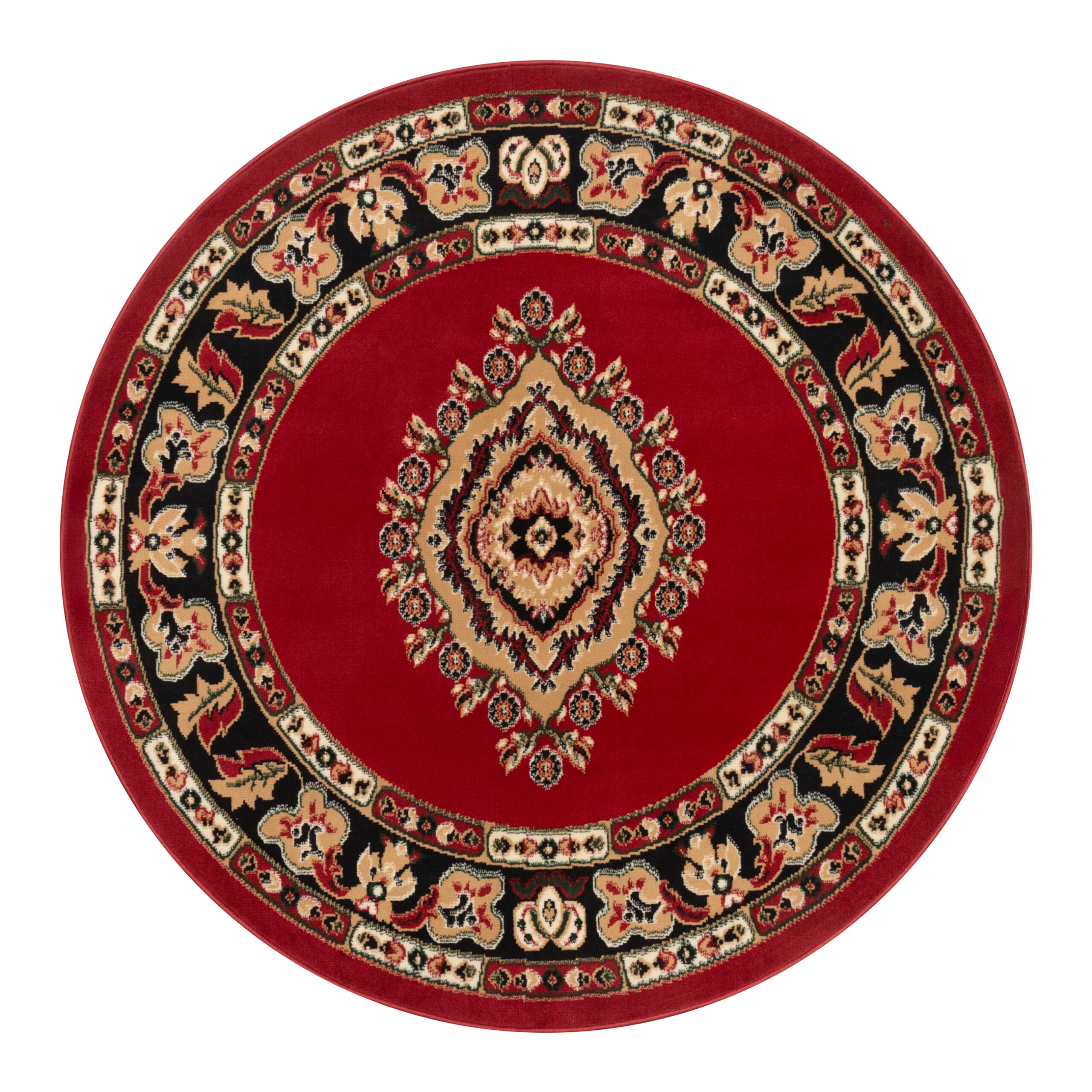 Alfombra Atlas Redonda con Ornamento Rojo Beige