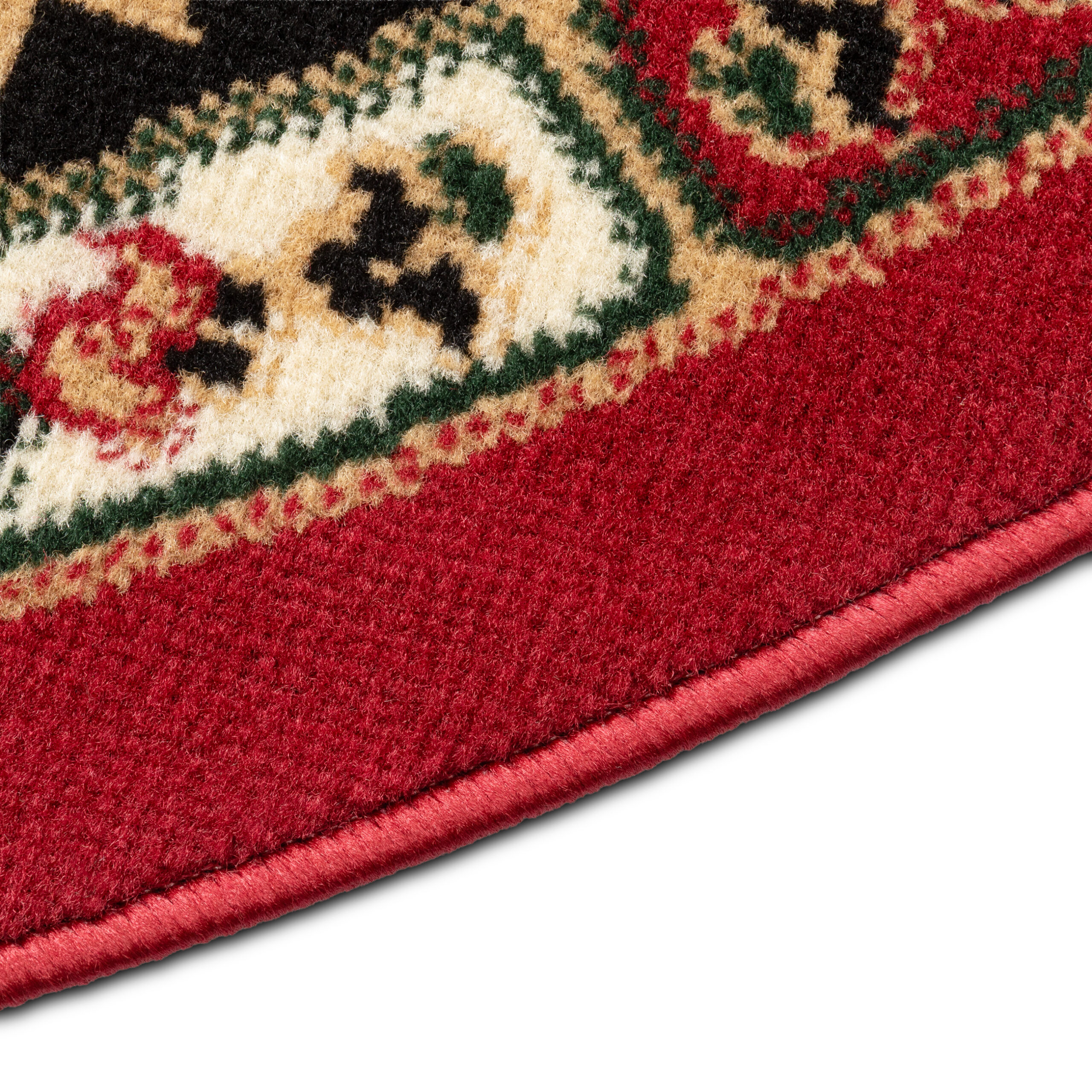 Alfombra Atlas Redonda con Ornamento Rojo Beige