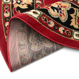 Alfombra Atlas Redonda con Ornamento Rojo Beige