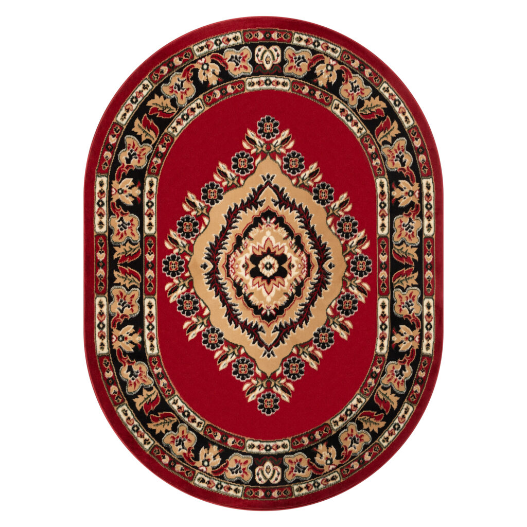 Alfombra Atlas Ovalada con Rojo Beige Ornamento