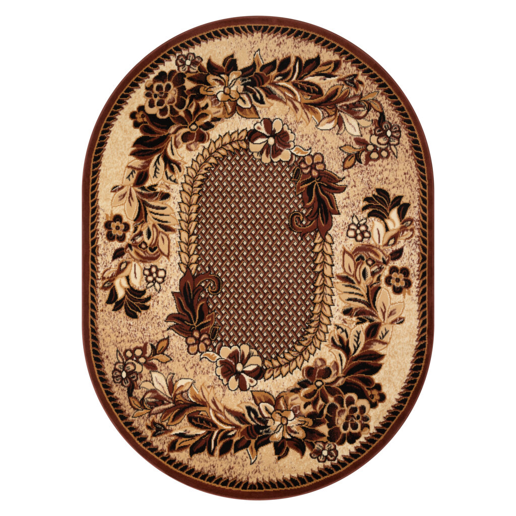 Alfombra Atlas Ovalada Beige Marrón Motivo Floral