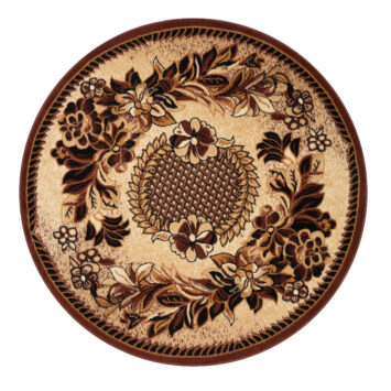 Alfombra Atlas Redonda Beige Marrón Motivo Floral