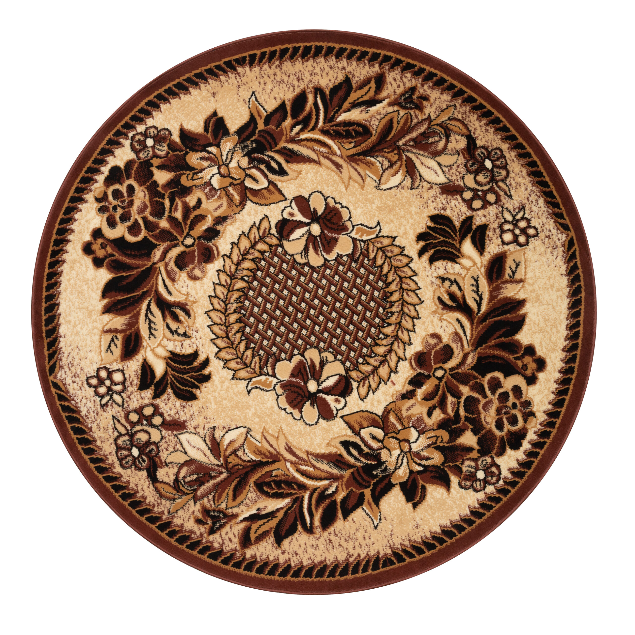 Alfombra Atlas Redonda Beige Marrón Motivo Floral