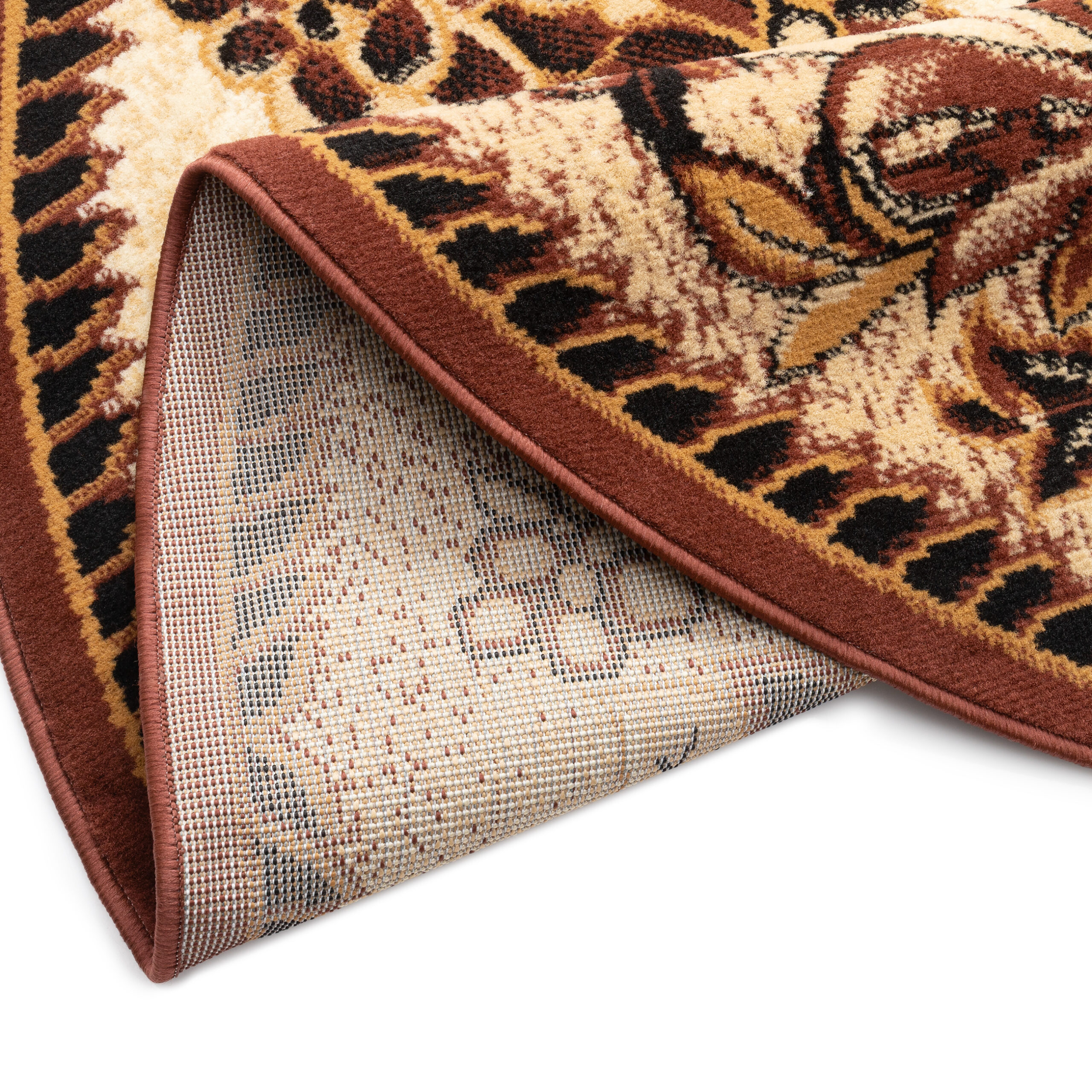 Alfombra Atlas Redonda Beige Marrón Motivo Floral
