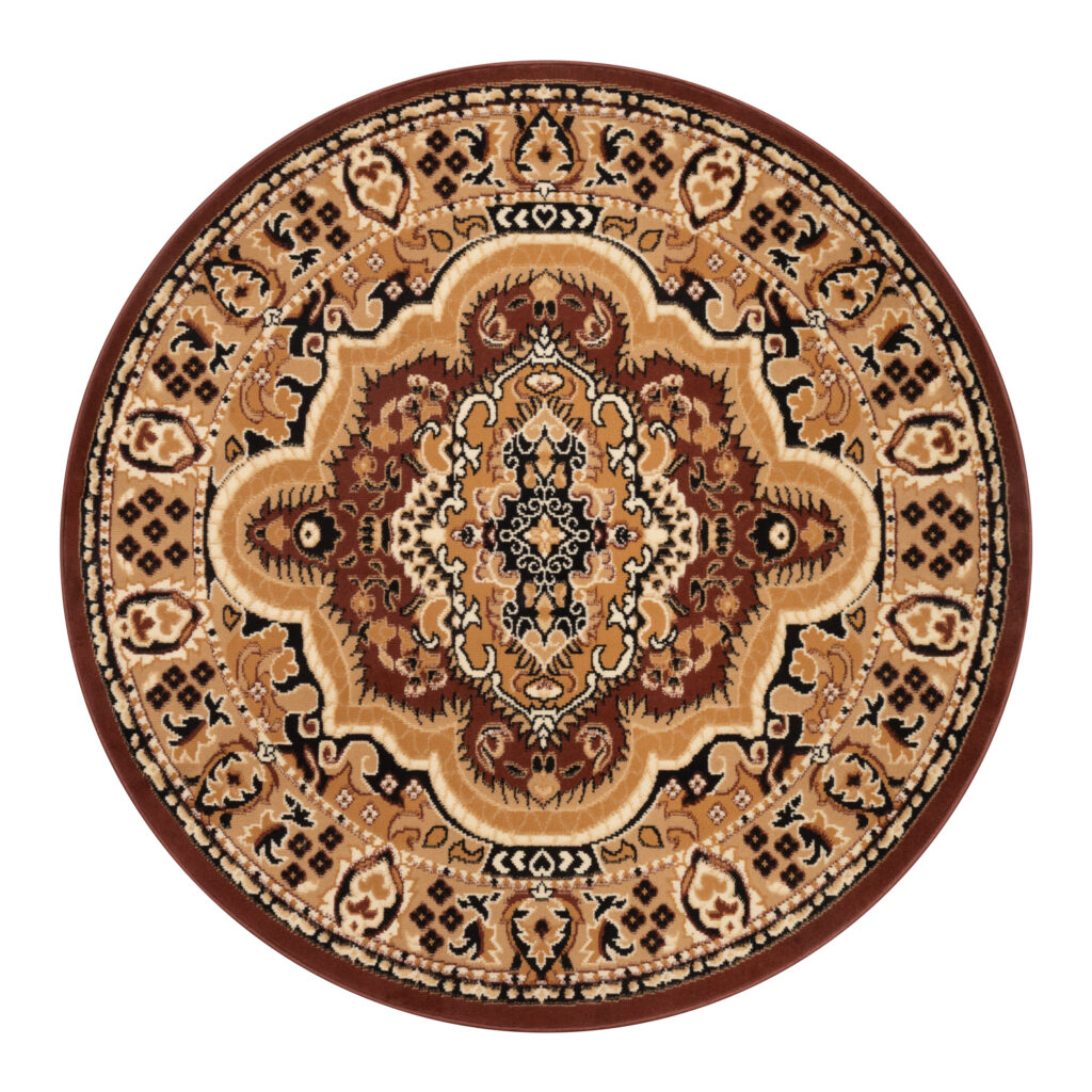 Alfombra Atlas Redonda Clásica Beige Marrón Ornamento
