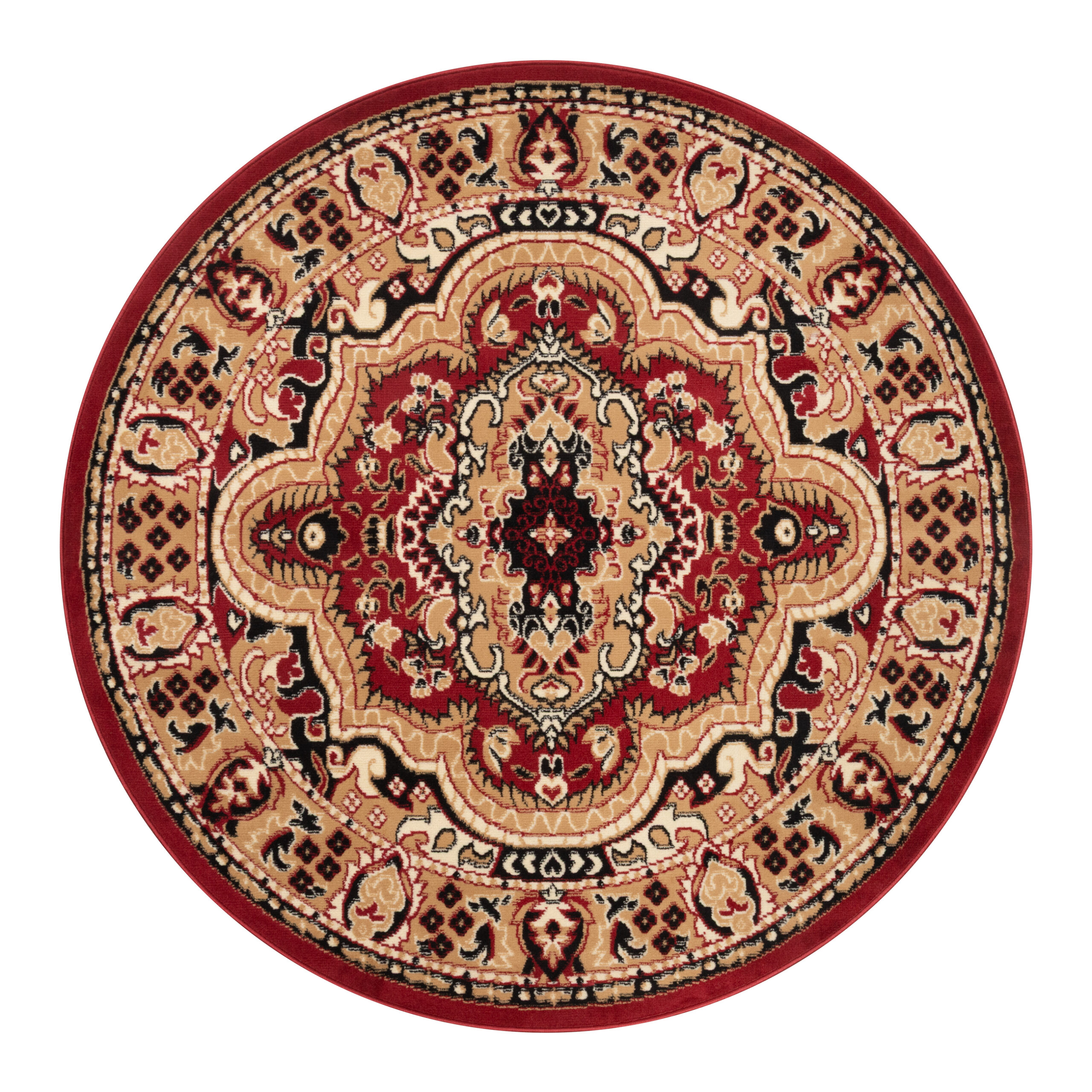 Alfombra Atlas Redonda Beige Rojo Ornamento