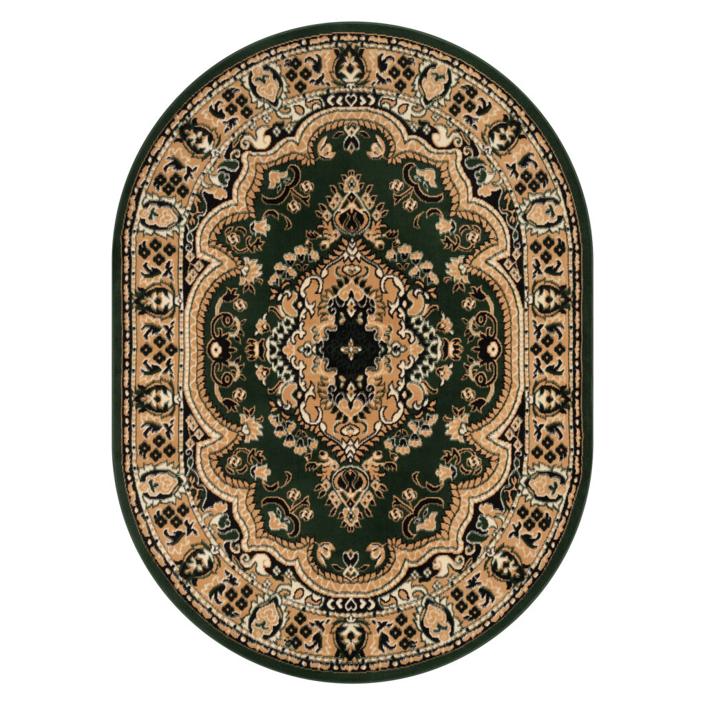 Alfombra Atlas Ovalada Clásico Beige Verde Ornamento