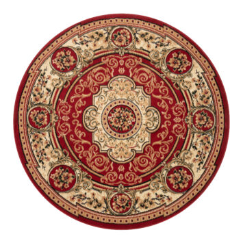 Alfombra Atlas Redonda Clásica Rojo Beige Ornamento