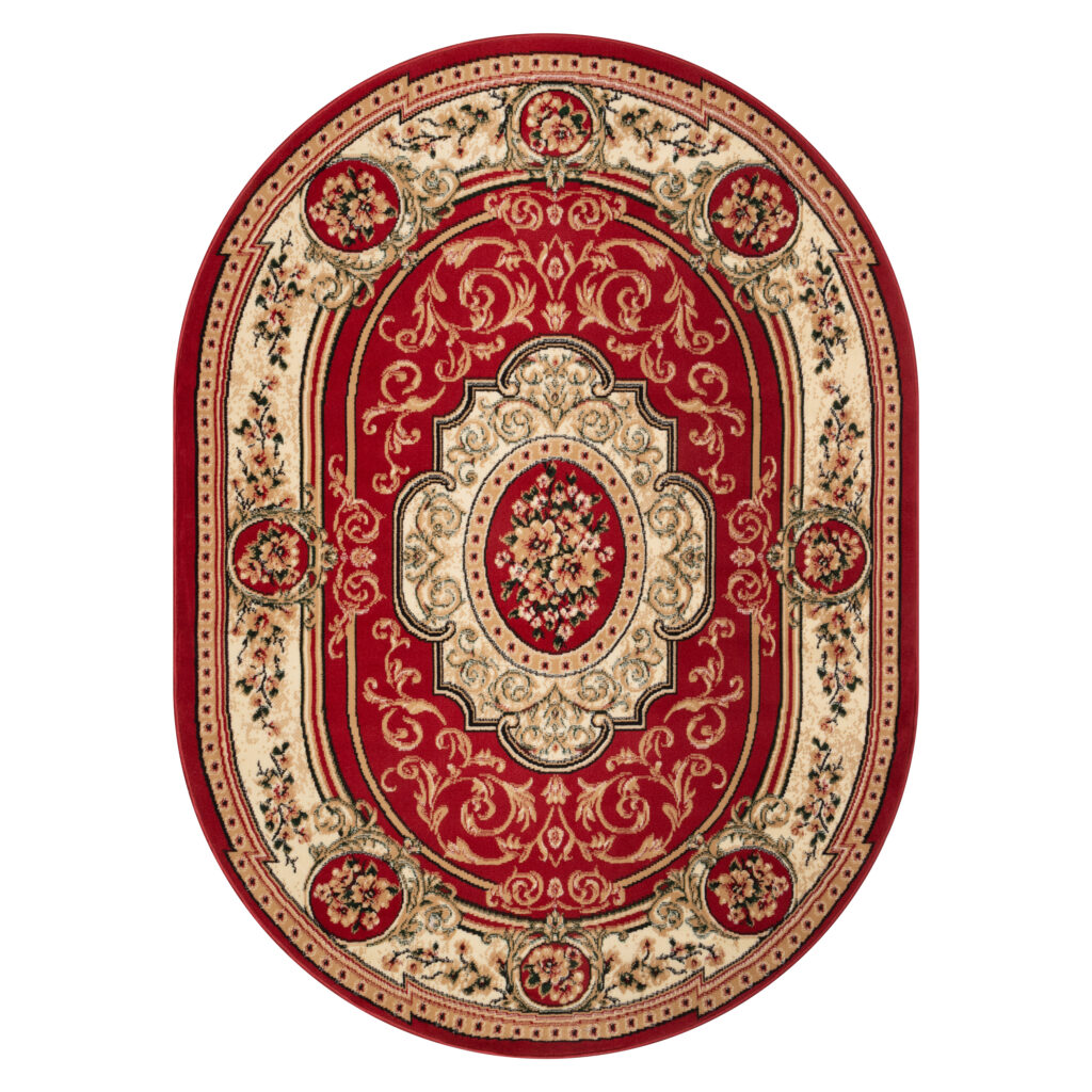 Alfombra Atlas Ovalada Clásico Rojo Beige Ornamento